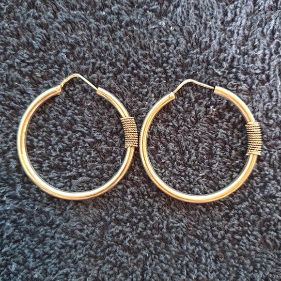 1.8’’ Elegant Vintage Hand Crafted 925 Sterling Silver Large Hoop Earrings - Picture 5 of 11